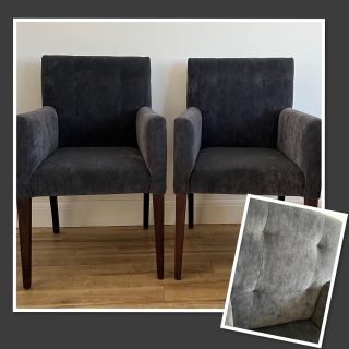 Bespoke carvers made for client. Upholstered in Impala Velsoft for that practical luxury look. Contact us for all your bespoke furniture and upholstery requirements.